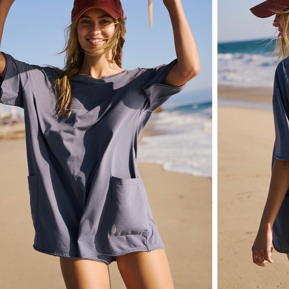 FP Movement by Free People Indigo Pocketed romper NWT